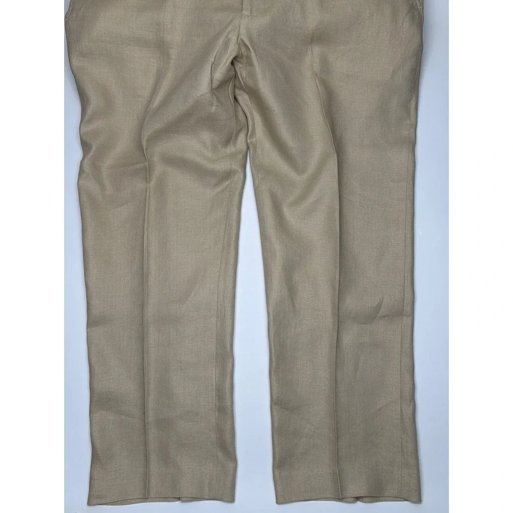 Classic Khaki Texere Flat Front Mens Dress Pants Chinos 100% Linen Size‎ 40 x 29
